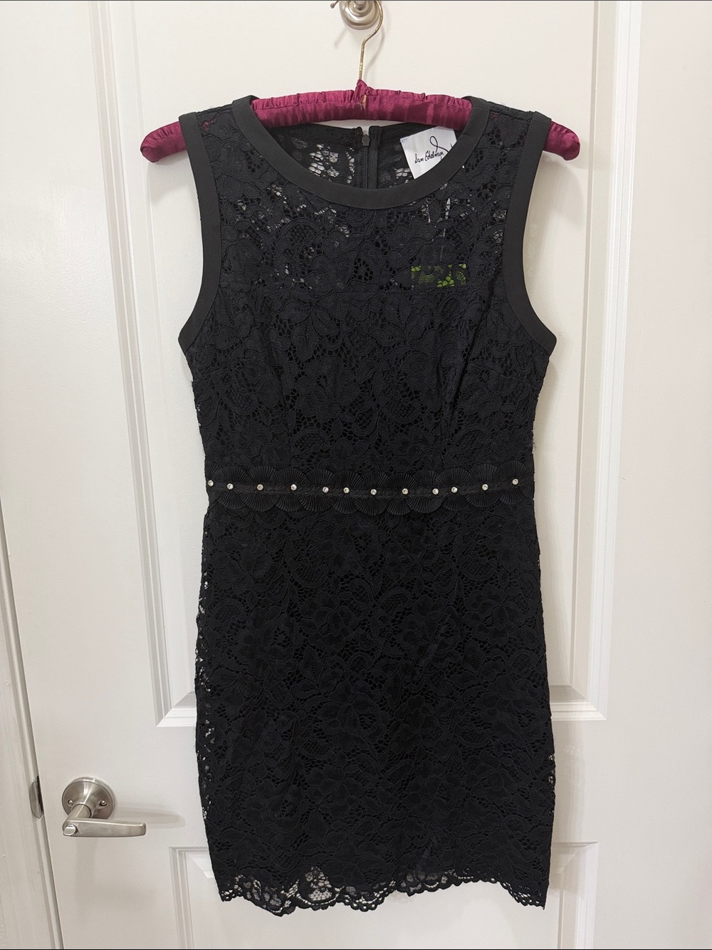 Sam Edelman Black Lace Pearl-Trim Sleeveless Mini Dress